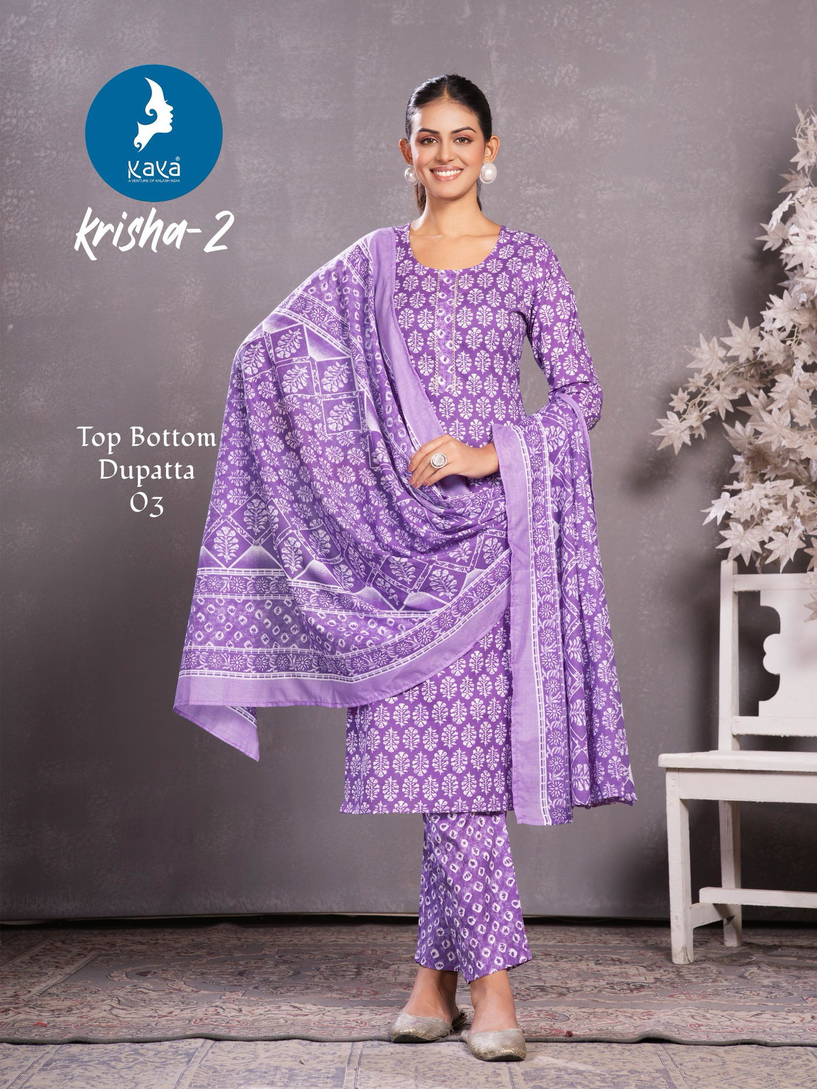 Krisha 2 By Kaya Cotton Printed Online Kurti With Bottom Dupatta Wholesale